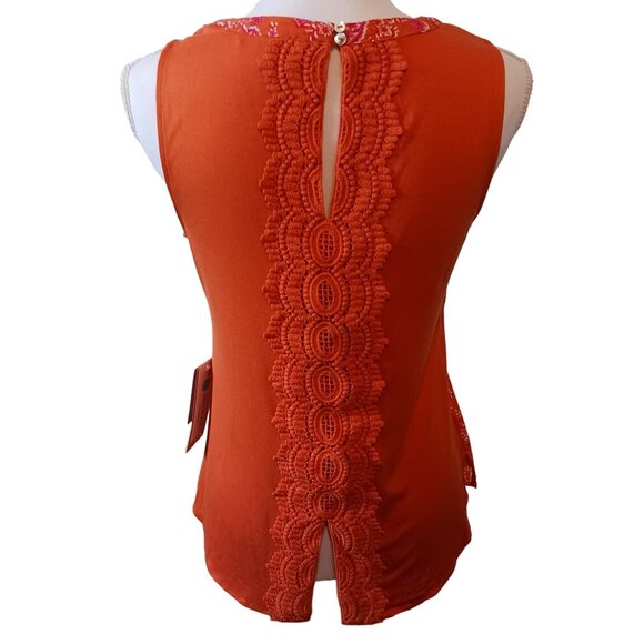 NEW Daniel Rainn Floral Paisley Sleeveless Crochet Top Orange‎ Size XS - Picture 4 of 11